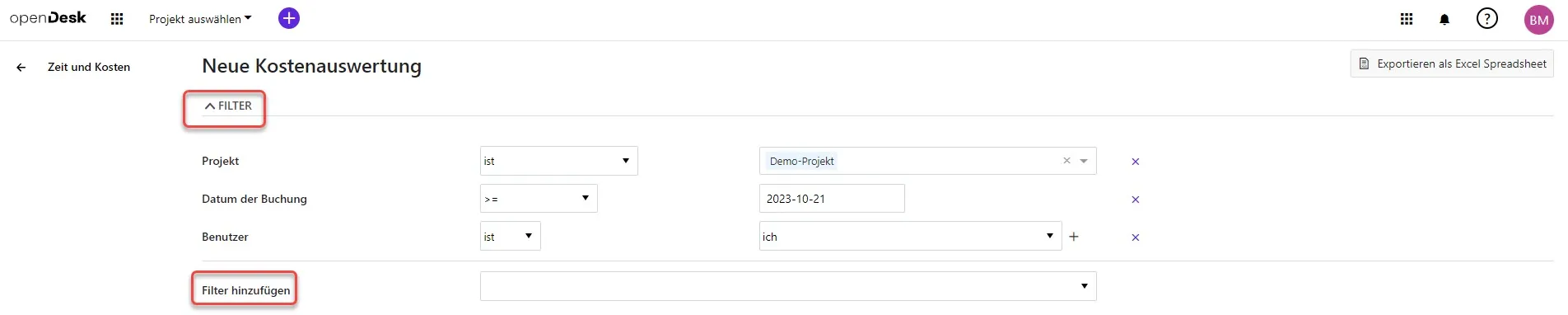 Kostenauswertung-Filter Kostenauswertung-Filter