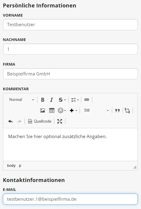 Profil bearbeiten Ein Ausschnitt der Bearbeitungsansicht des Profils