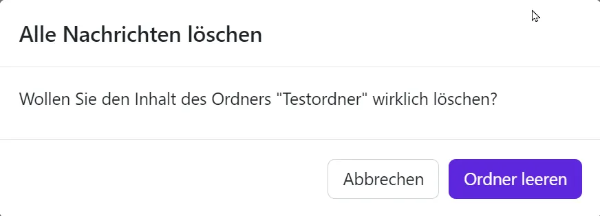 Ordner leeren Bestätigungsdialog, um einen Ordner zu leeren