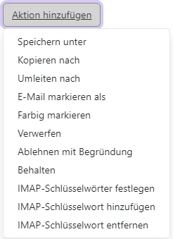 Aktionen Dropdown-Menü mit Auswahlmöglichkeiten für Aktionen