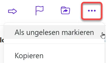 Als ungelesen markieren über das Dropdown-Menü (Werkzeugleiste) Als ungelesen markieren über das Dropdown-Menü (Werkzeugleiste)