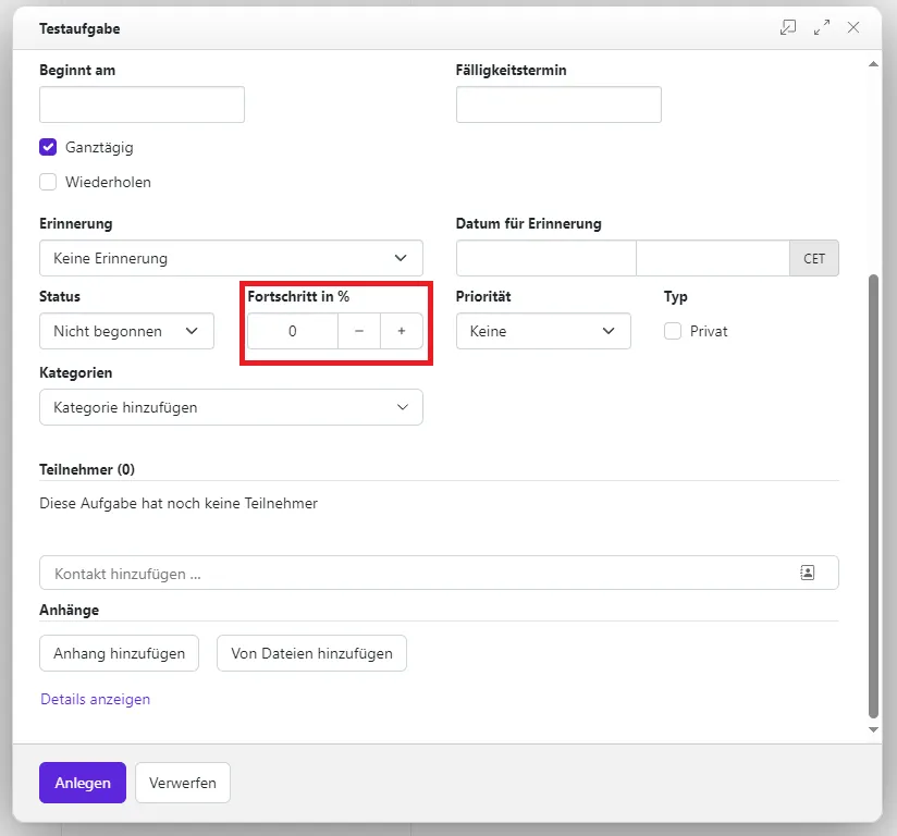 Fortschritt angeben Fortschritt angeben