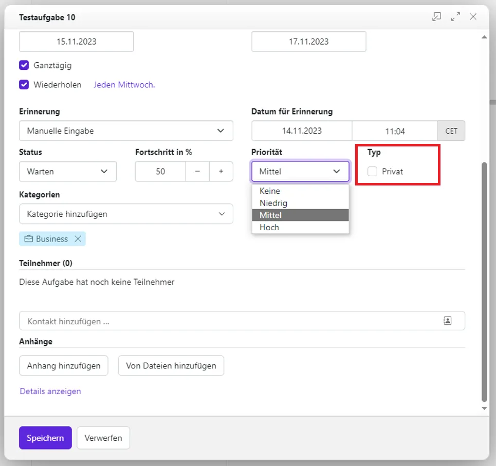 Aufgabe auf Privat stellen Aufgabe auf Privat stellen