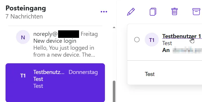 Absenderin/Absender auswählen Absenderin/Absender in der Detailansicht einer E-Mail auswählen