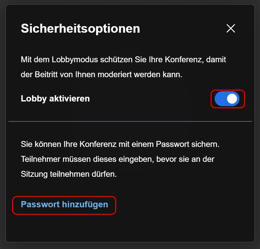 Fenster: Sicherheitsoptionen Fenster: Sicherheitsoptionen