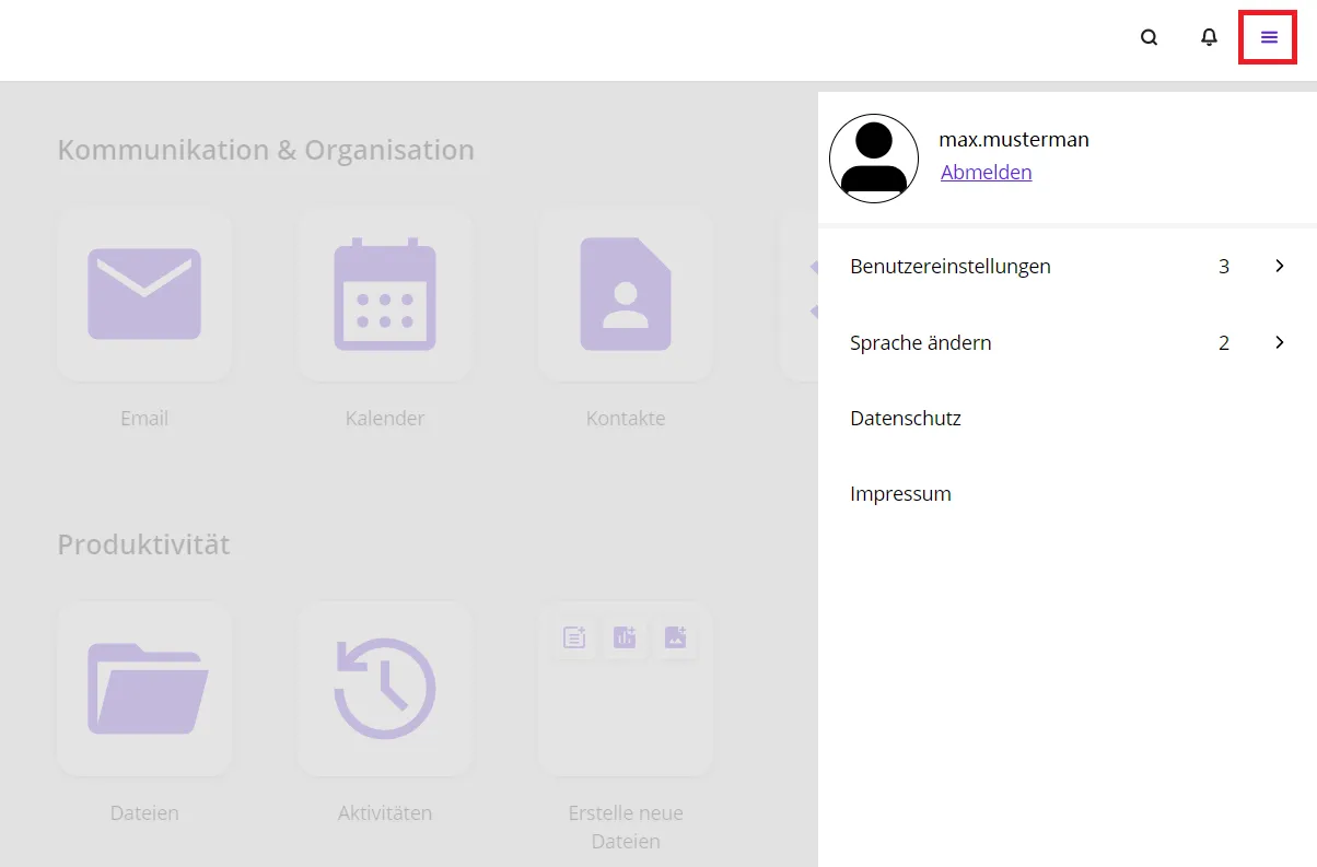 Überblick Hamburger-Menü Überblick Hamburger-Menü
