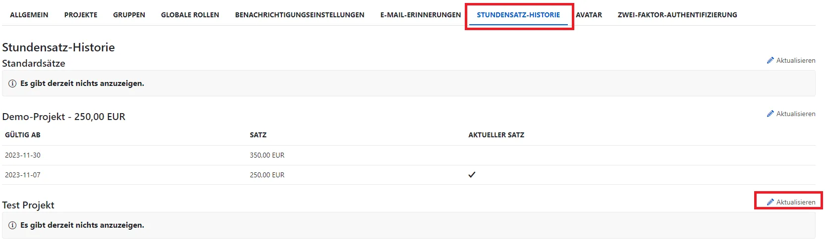 Stundensatz bearbeiten Stundensatz bearbeiten