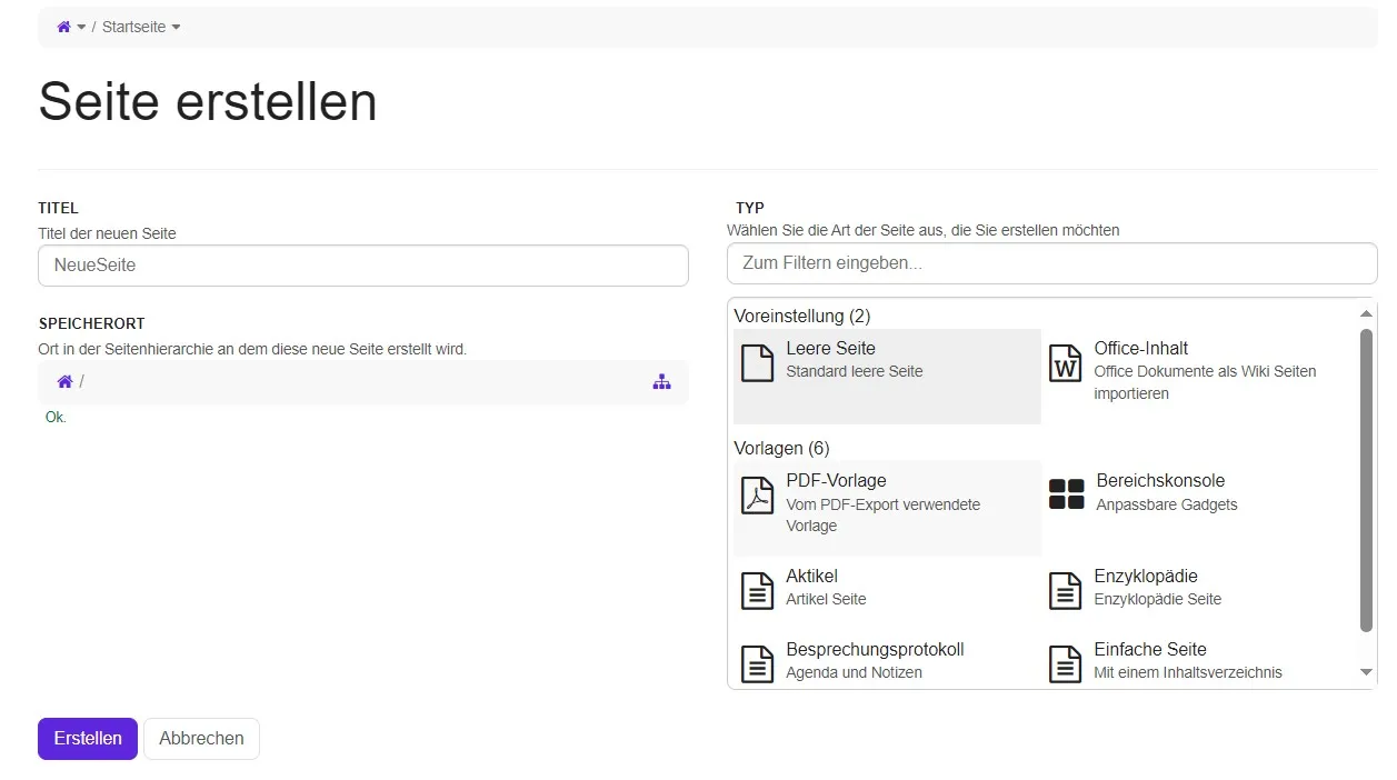 Seite erstellen Seite erstellen