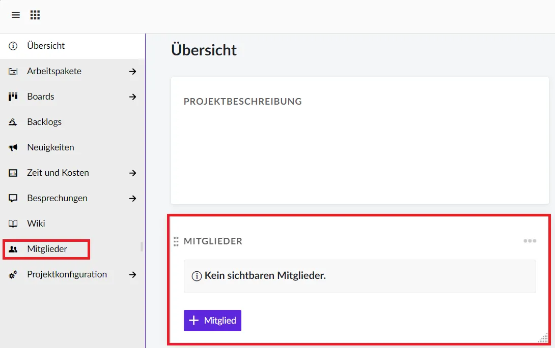 Übersichtseite eines Projektes Übersichtseite eines Projektes
