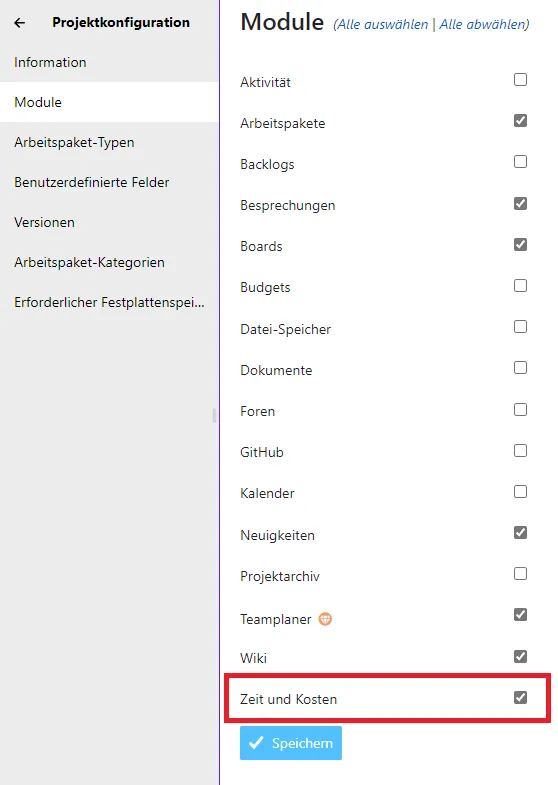 Zeit und Kosten aktivieren Zeit und Kosten aktivieren