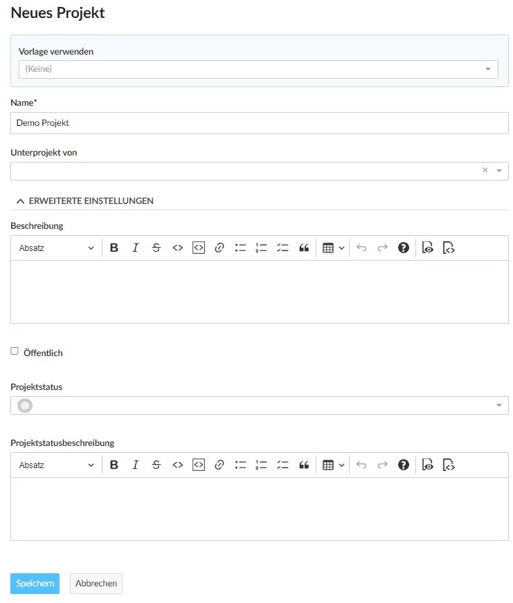 Neues Projekt erstellen Neues Projekt erstellen