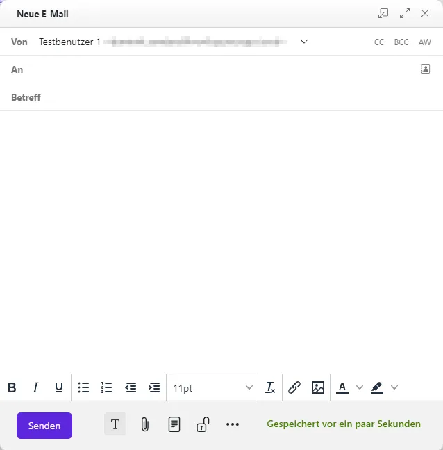 E-Mail verfassen Fenster, in dem eine neue E-Mail verfasst wird