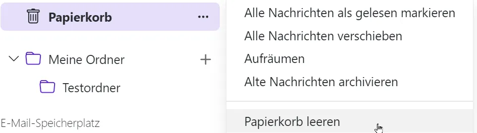 Papierkorb leeren Dropdown-Menü, über das Sie den Papierkorb leeren können