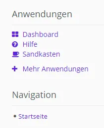 Die Seitenleiste Die Seitenleiste mit den Überpunkten "Anwendungen" (einschließlich "Hilfe") und "Navigation"
