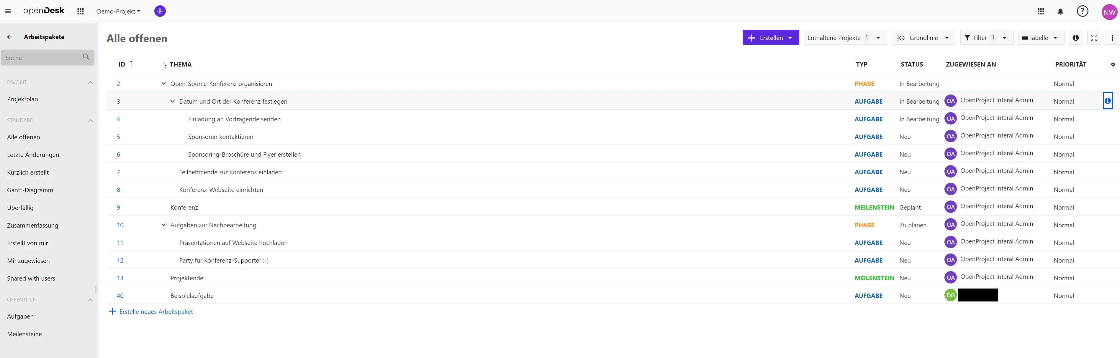 Tabellenübersicht Arbeitspakete Tabellenübersicht Arbeitspakete