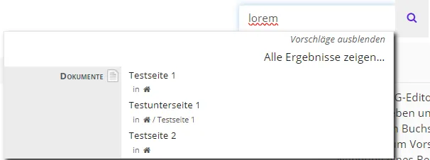 Suchvorschläge Eingabe eines Suchbegriffs und Ergebnisvorschläge