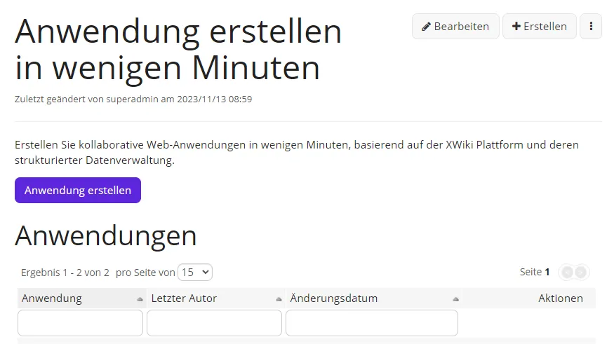 Anwendung erstellen in wenigen Minuten Die Seite "Anwendung erstellen in wenigen Minuten"