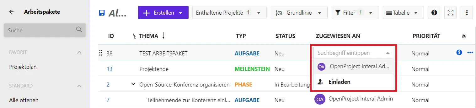 Einladen aus Arbeitspaket Einladen aus Arbeitspaket