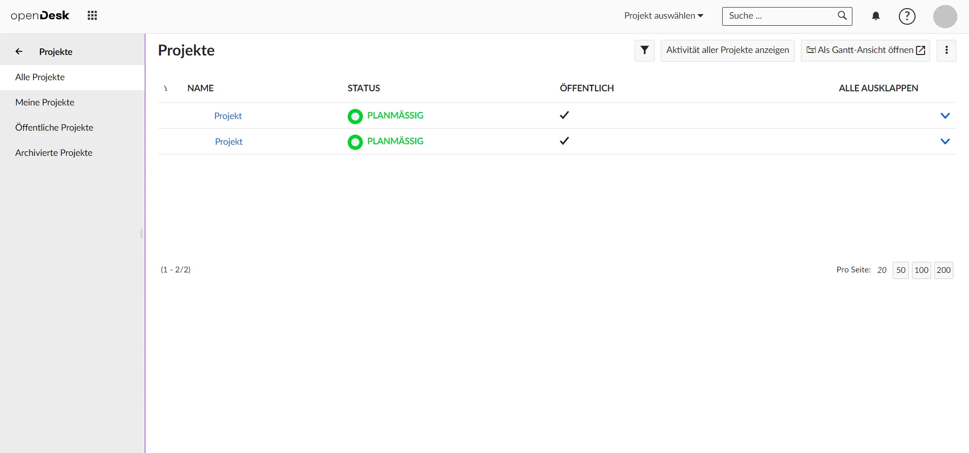 Übersicht der Projekte Übersicht der Projekte