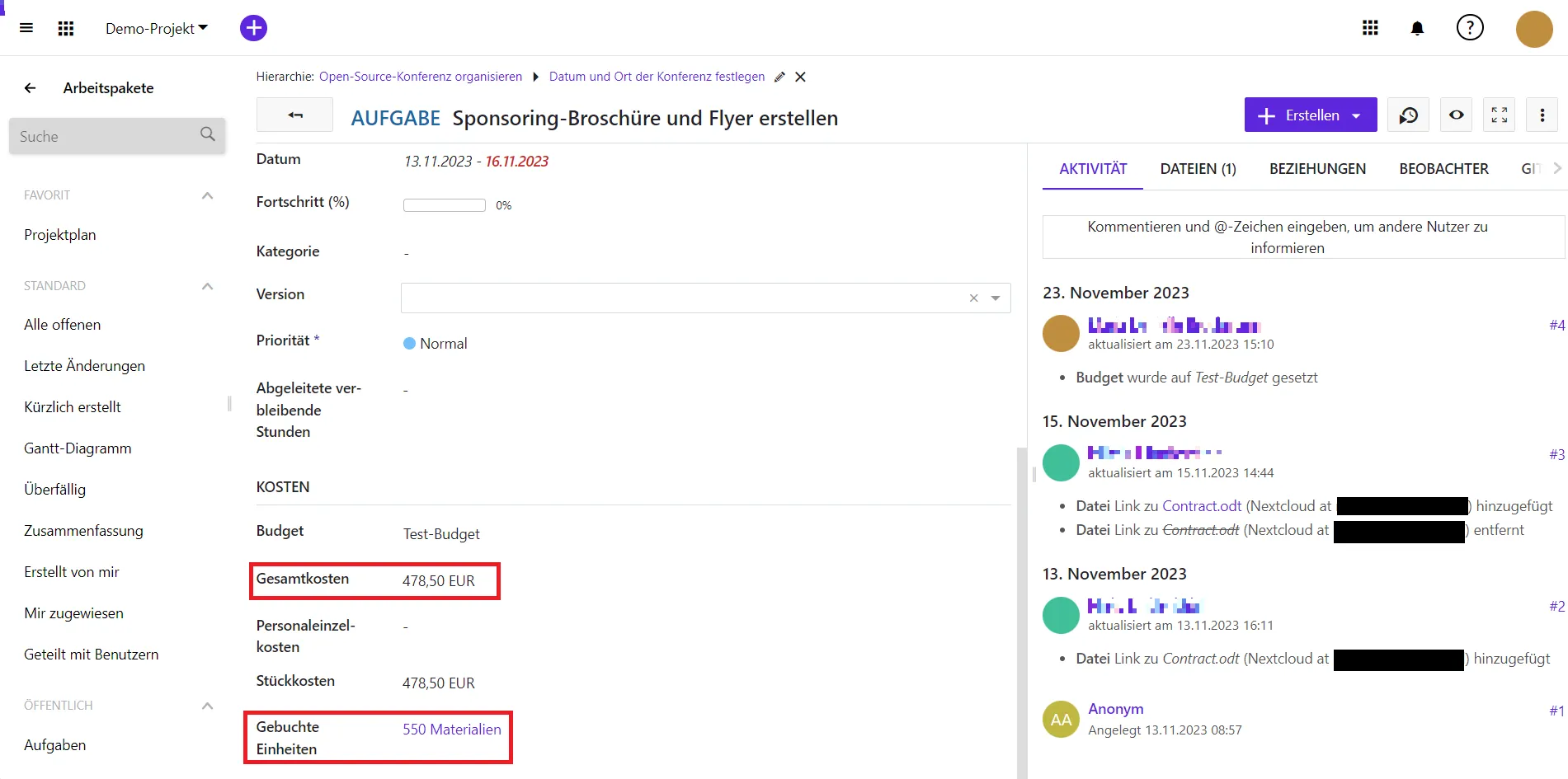Kosten Detailansicht Kosten Detailansicht