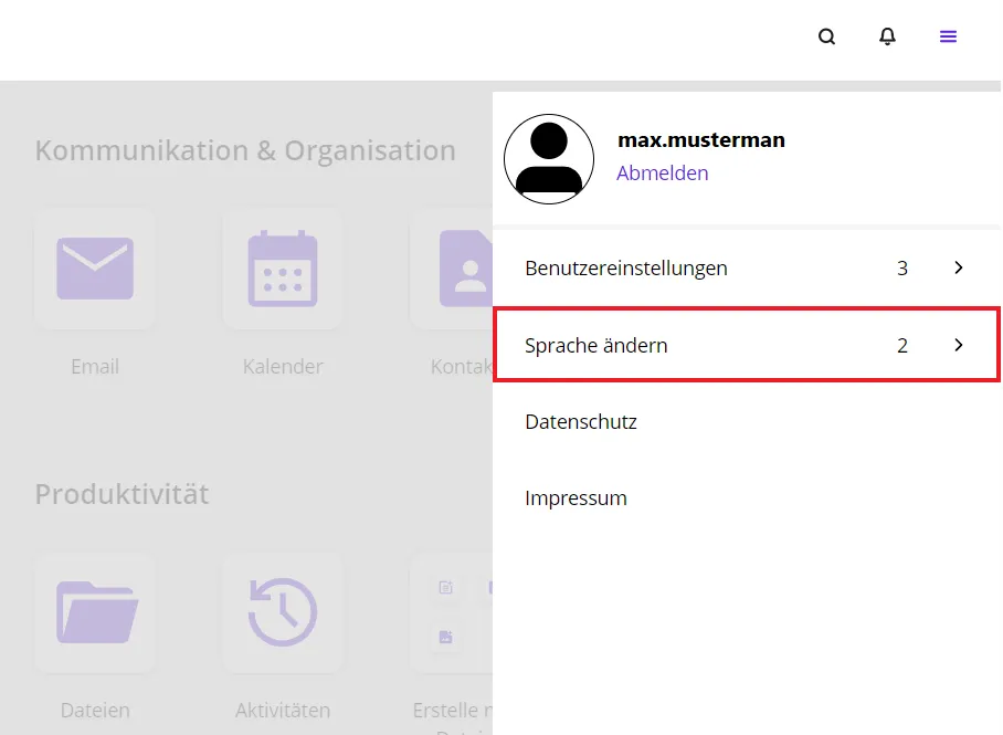 Sprache ändern - Hamburger-Menü Sprache ändern - Hamburger-Menü