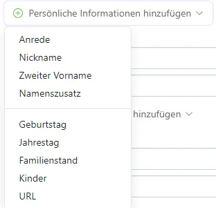 Persönliche Informationen hinzufügen Persönliche Informationen hinzufügen