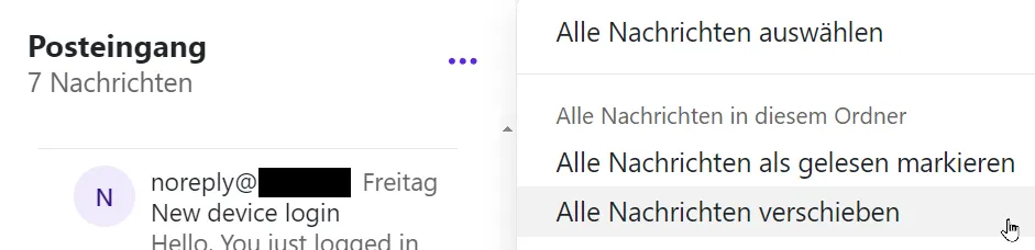 E-Mails verschieben über das Dropdown-Menü (E-Mail-Liste) E-Mails verschieben über das Dropdown-Menü (E-Mail-Liste)