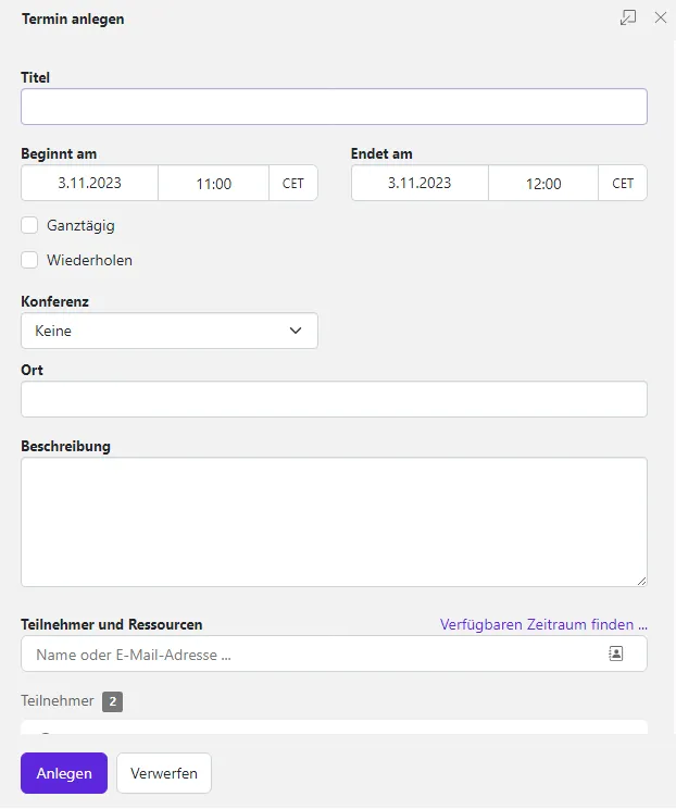 Termin anlegen Termin anlegen