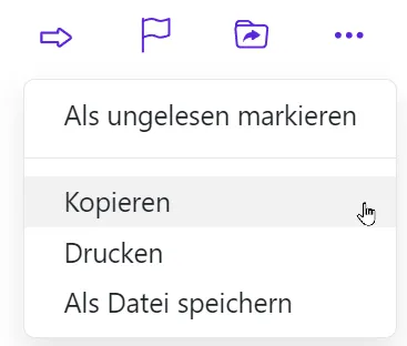 E-Mails kopieren über das Dropdown-Menü E-Mails kopieren über das Dropdown-Menü