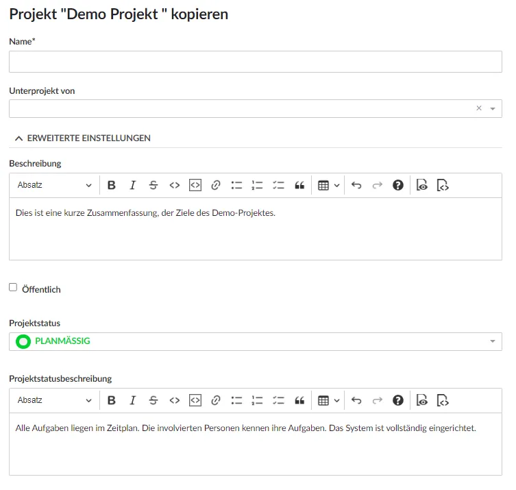 Projekt Kopieren Projekt Kopieren