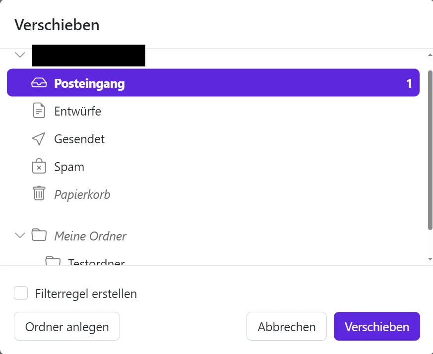 Der Verschieben-Dialog Der Verschieben-Dialog, in dem der Zielordner ausgewählt wird