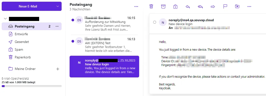 Übersicht E-Mail-Modul Übersicht über die verschiedenen Bereiche des E-Mail-Moduls