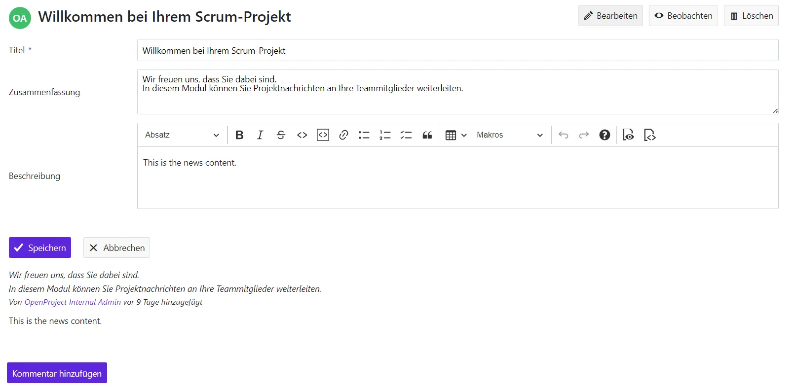 Neuigkeiten bearbeiten Neuigkeiten bearbeiten