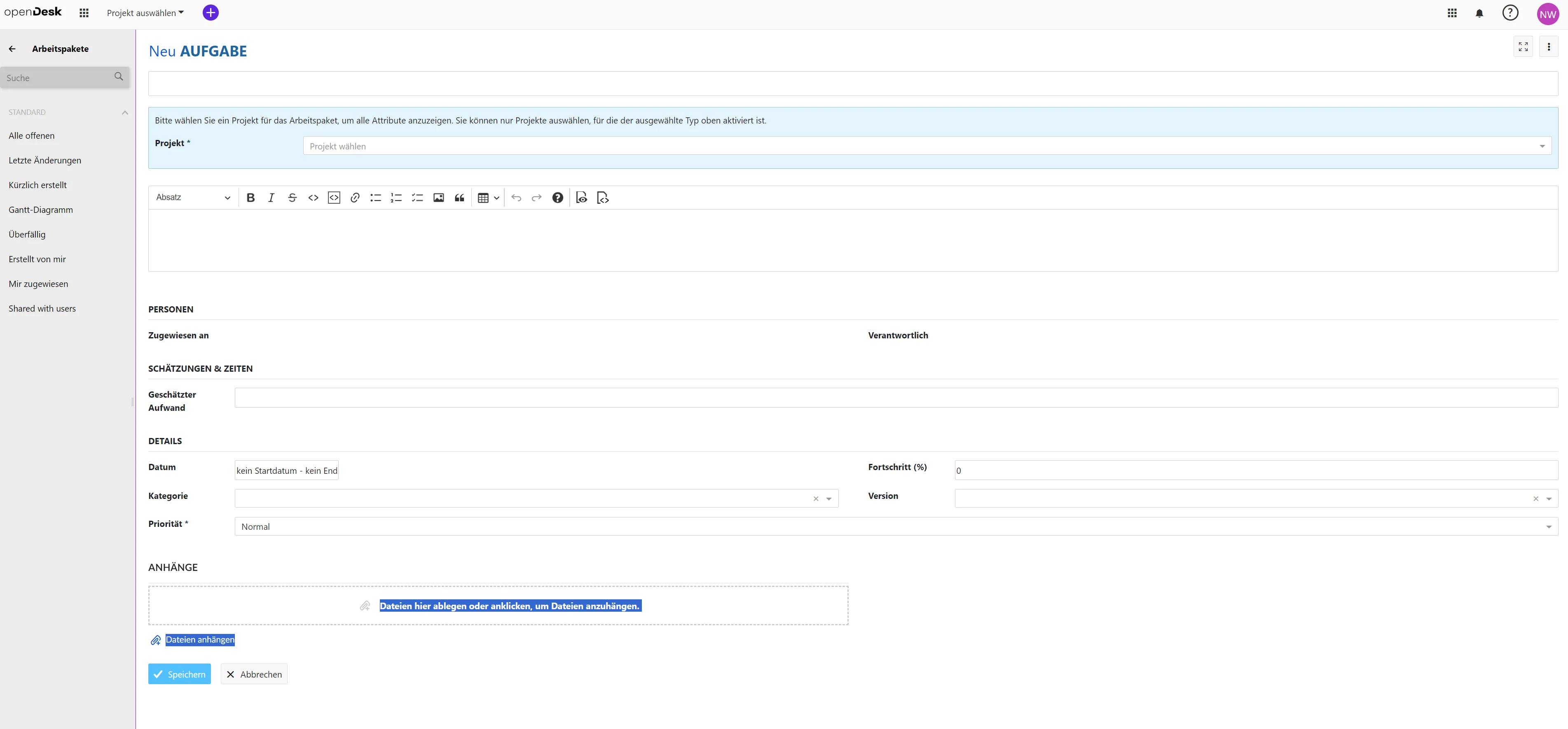 Arbeitspaket Detailansicht Arbeitspaket Detailansicht