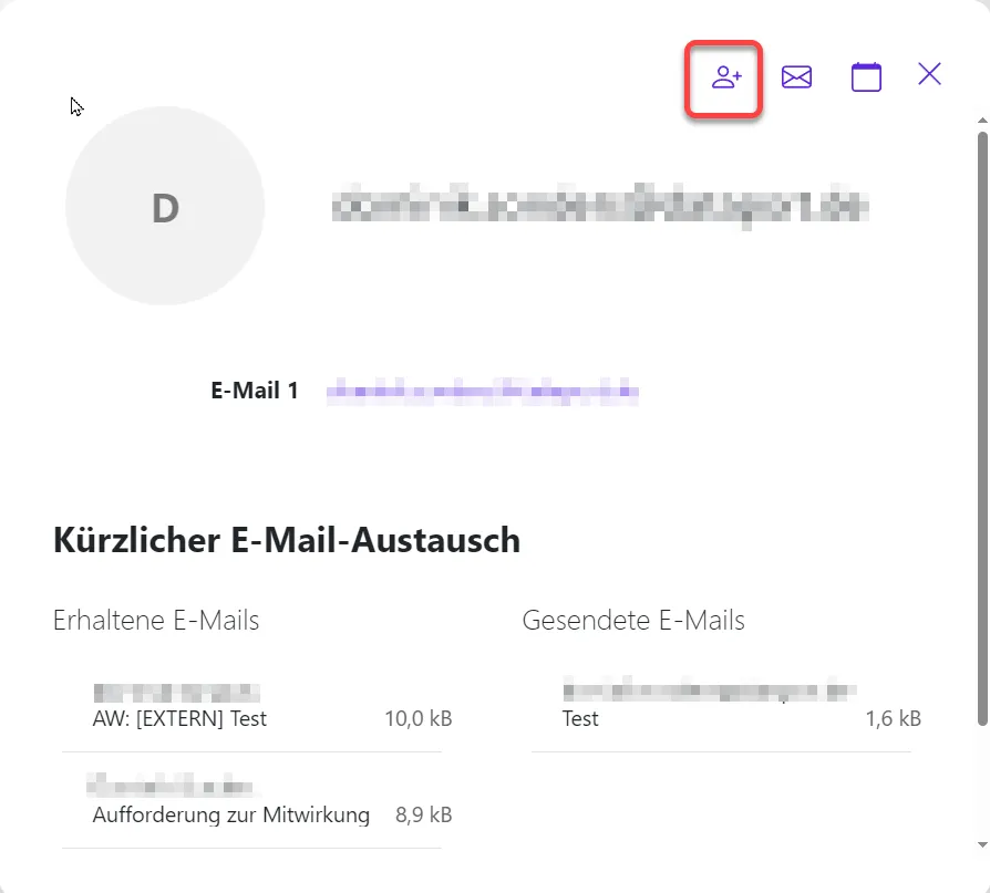 Schaltfläche "Zum Adressbuch hinzufügen" Die Schaltfläche "Zum Adressbuch hinzufügen" im Kontaktfenster