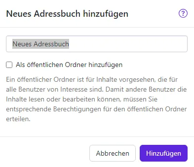 Neues Adressbuch hinzufügen Neues Adressbuch hinzufügen