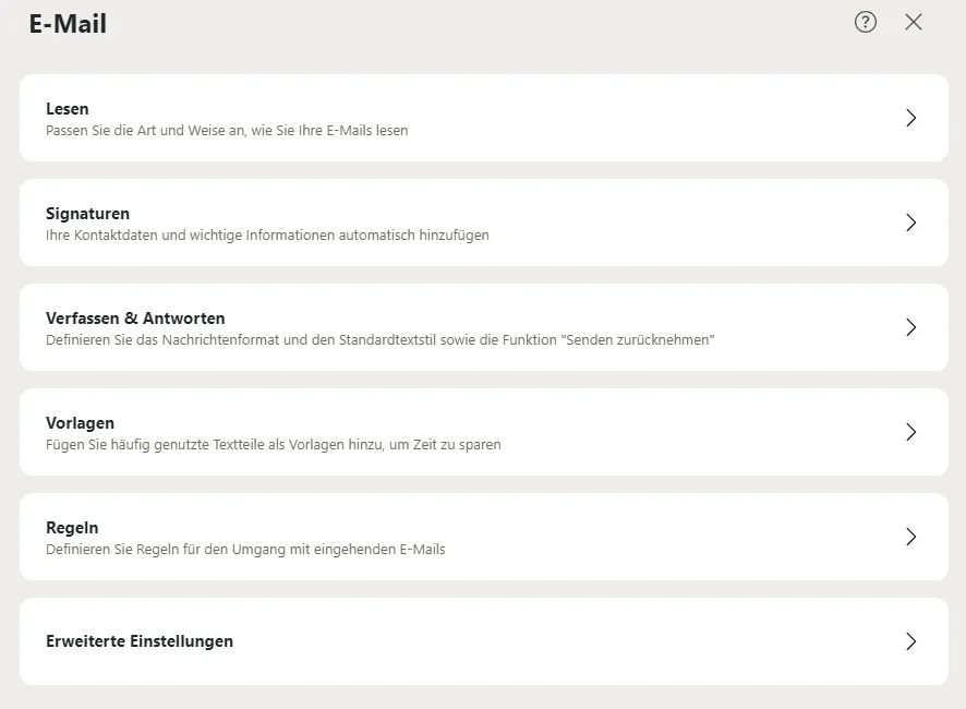 Reiter E-Mail Eine Übersicht über alle Reiter der E-Mail-Unterseite in den Einstellungen