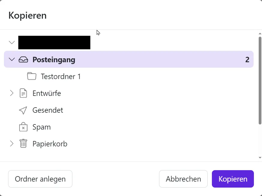 Der Kopieren-Dialog Der Kopieren-Dialog, in dem der Zielordner ausgewählt wird